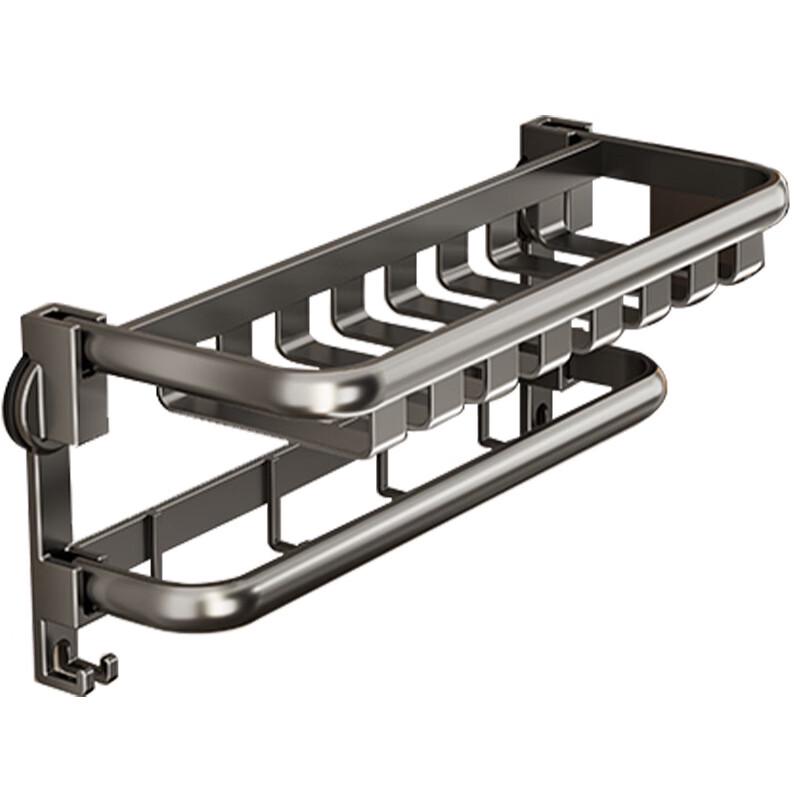 DANLE Punch-Free Wall-Mounted Double Towel Rack with Storage