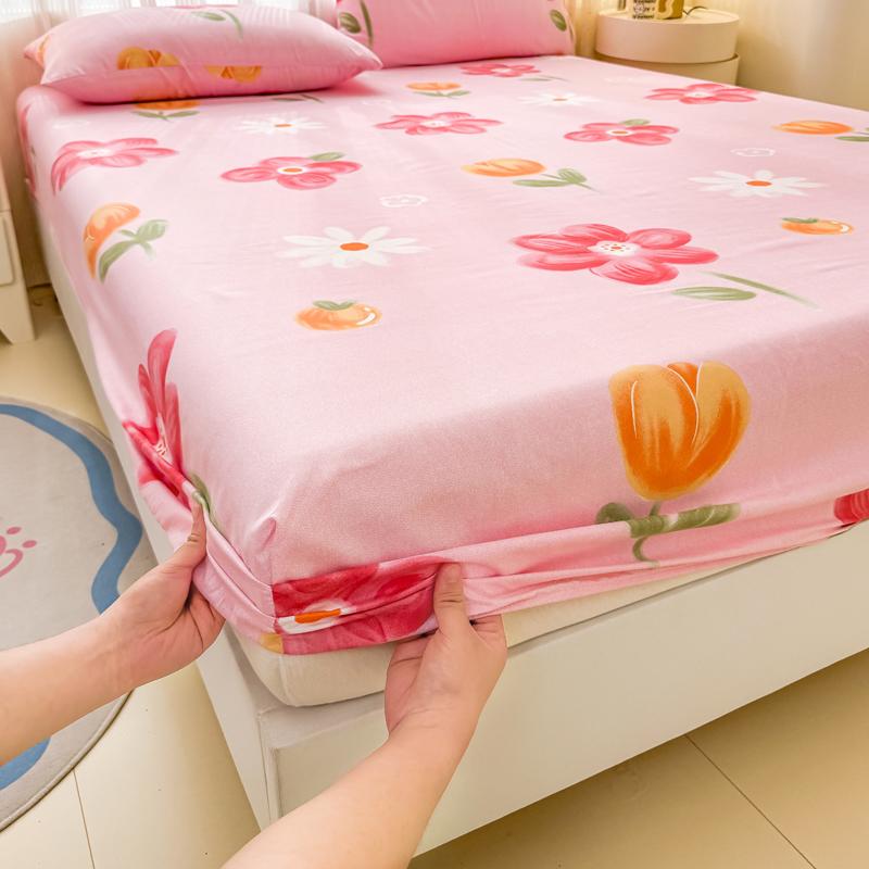 1pc Flower Printed Bed Sheet with Elastic Single/Queen/King Mattress Protector Plant Style Fitted Bed Sheets sabanas 150x190