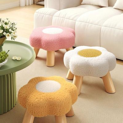 Blumenhocker mit Holzbeinen Wolken-Samtkissen Fußstützenhocker Wohnzimmer Schlafzimmer Couch Sofa Unter-Schreibtisch Gepolsterter Sitz Schminkhocker