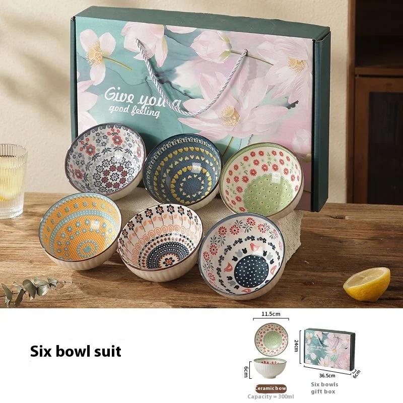 Exquisite Figure Porcelain Bowl Set Dessert Salad Snack Bowl Kitchen Noodle Bowl Tableware Gift Box Microwave Safe Festival Gift