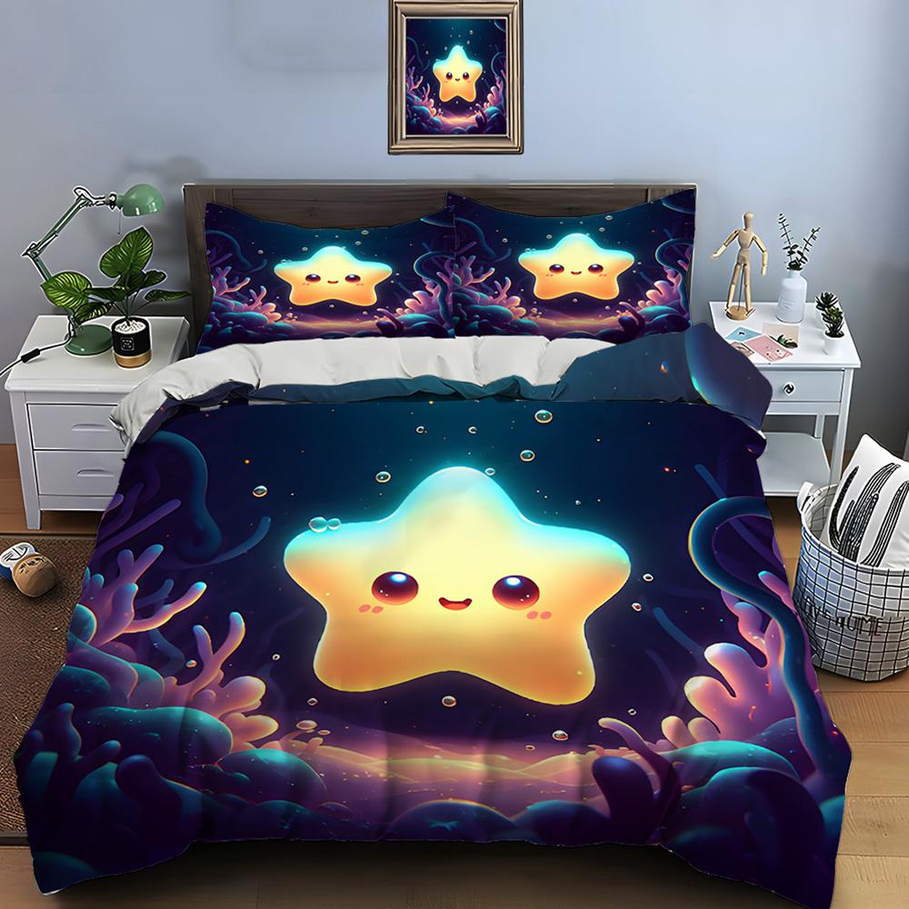 

Милый мультяшный комплект постельного белья с принтом звезд Пододеяльник 1 Пододеяльник 2 Наволочки Комплект постельного белья для взрослых и детей Роскошные детские подарки EU single(135x200cm)