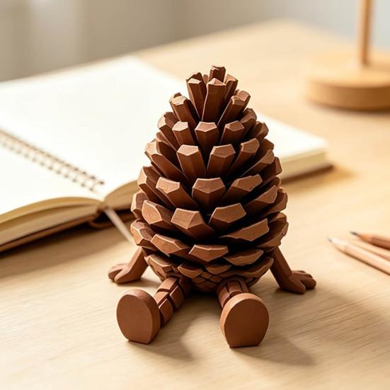 Handheld Flexible Hinge Figurine 3D Printed Pinecone & Leaf with Posable Jointed Legs, Decoration Articulated Desktop Decor, Forest-Themed Shelf