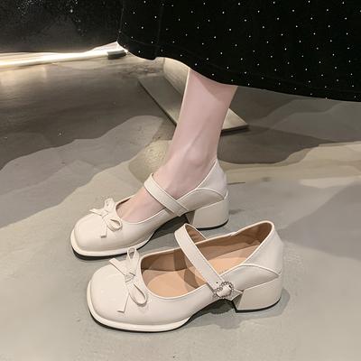 2025 Neue Mary Jane Schuhe mit Schleife für Damen, Mode, eckige Zehenpartie, Lackleder-Pumps, Schuhe für Frühling und Herbst