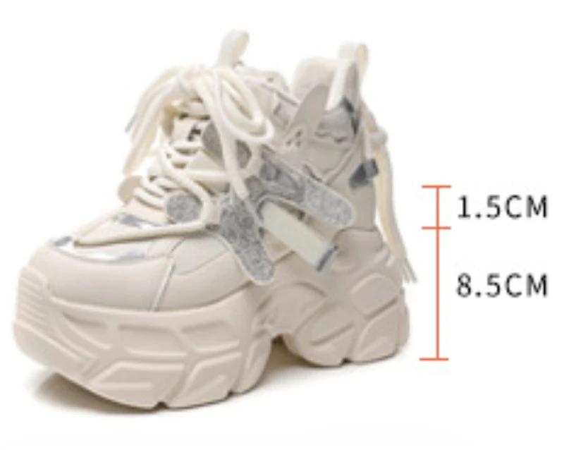 Fashion 10cm Microfiber Genuine Leather Vulcanize Chunky Sneaker Platform Wedge Fashion Spring Shoes Ankle Boots Women Autumn