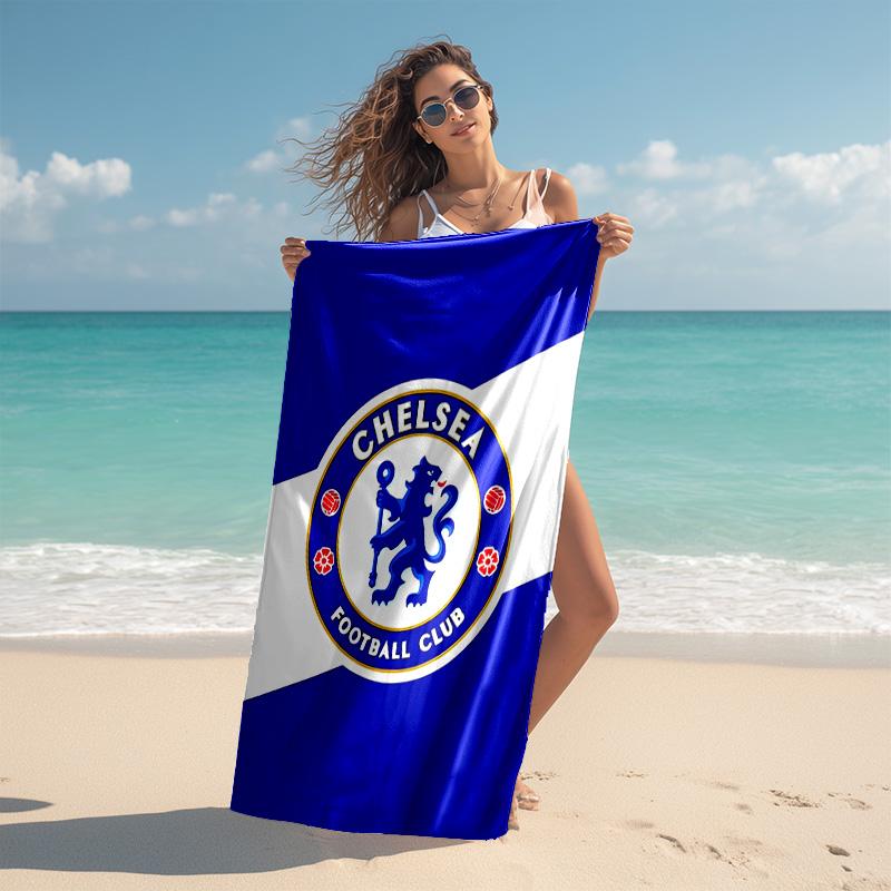 proof beach towel with Chelsea FC logo pattern - soft,absorbent,quick-drying,machine washable - perfect for swimming,camping,bathing