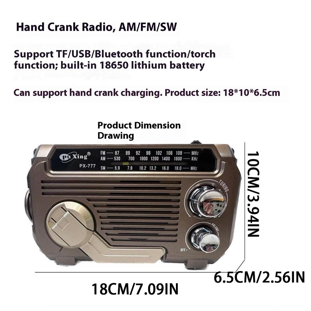 FM AM SW Radio Solar Charging Emergency Radios Receiver Hand Crank Bluetooth 5.2 Support TF USB Random Colors