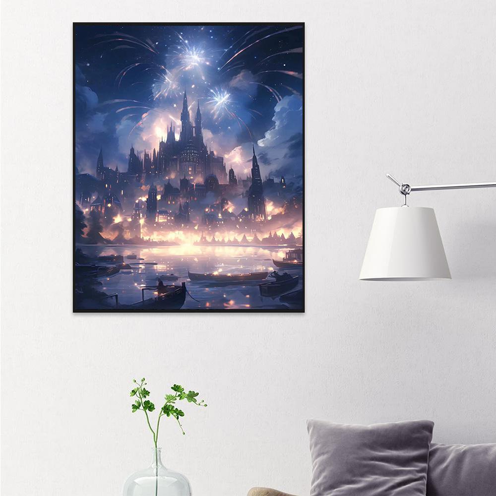 Diamond Art Painting Castle Fireworks Full Square Round Embroidery Mosaic Fantasy Landscape Home Decor