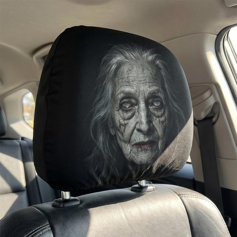 Prank Face Car Headrest Covers Unique Decors For Spooky Themed Interior Decors And Comfortable Neck Support