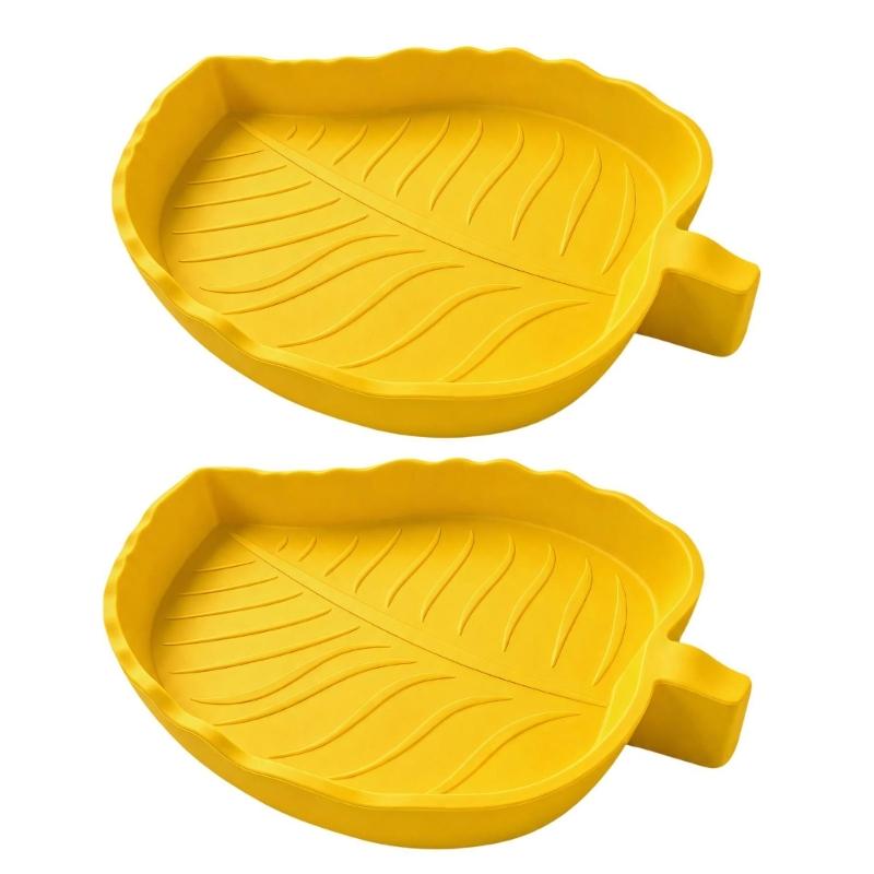 Molded Plant-Form Bowl Pair for Small Herps, Textured Plastic Dishes with Open Interiors for Food or Drinking Water