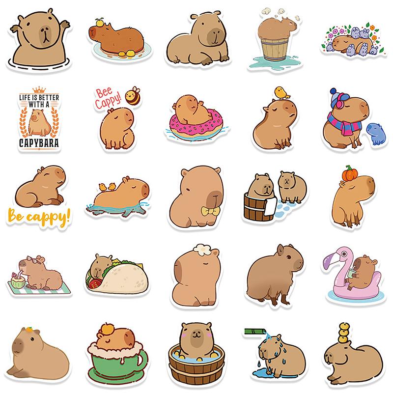 Lot de 50 autocollants mignons en forme d'animaux de dessin animé Capybara, cadeau pour enfants, pour ordinateur portable, bagages, téléphone, ordinateur portable, étanche, graffiti, vélo