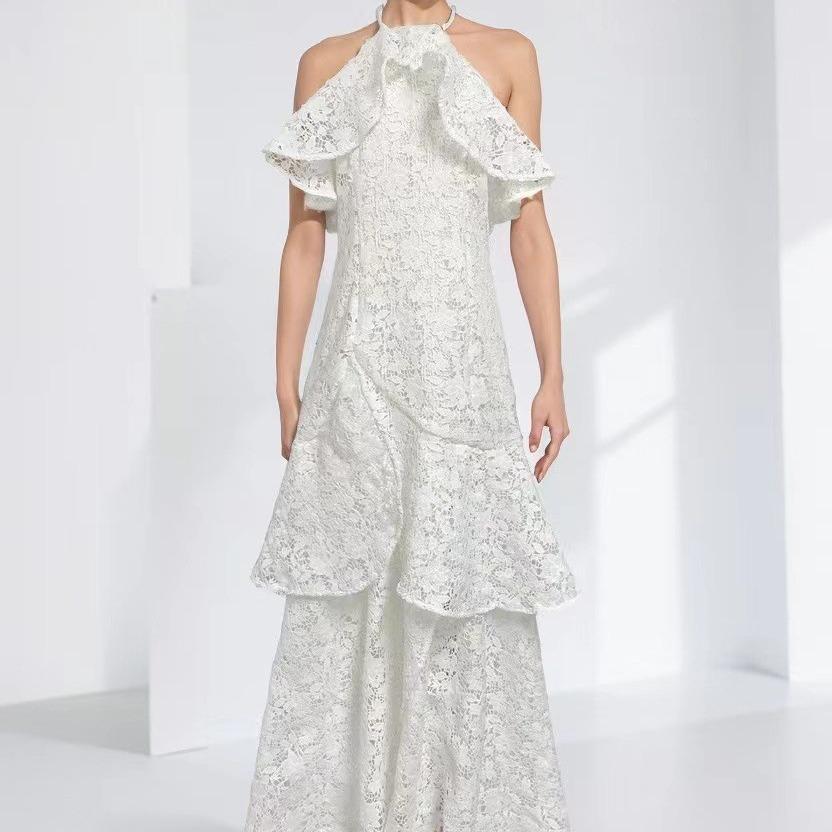 Summer 2023 European Sexy Tight-Fit Waist Hollow Long Dress