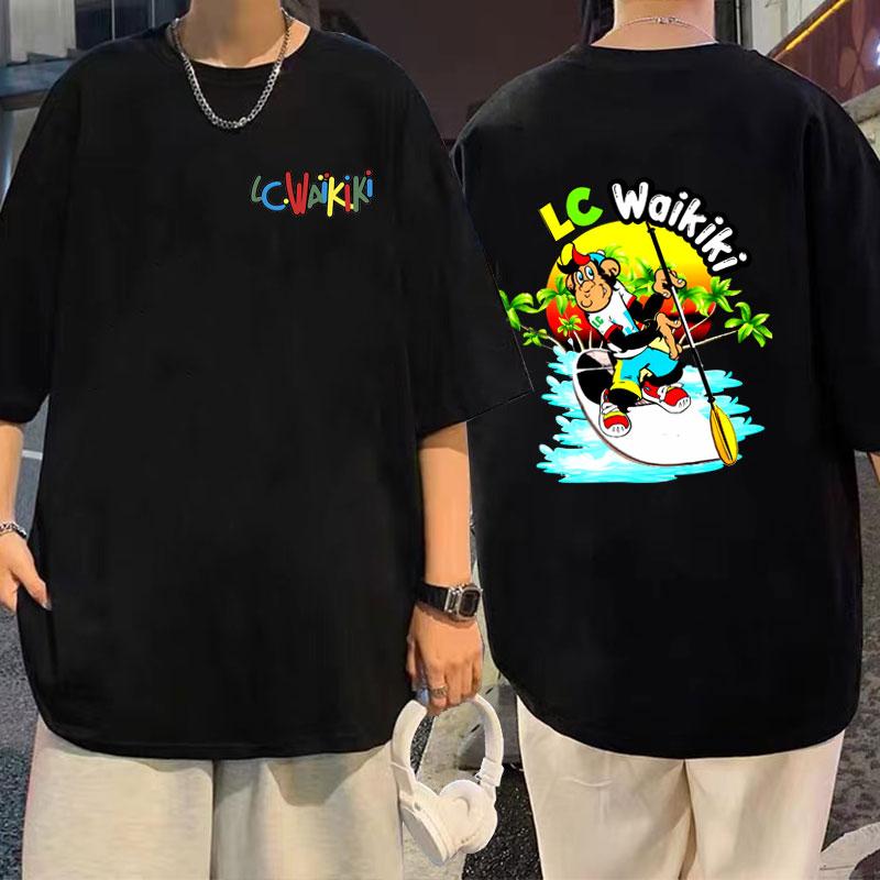 Funny Boating Lc Waikiki Monkey Graphic T-shirt Male Casual Pure Cotton Short Sleeve Men Women Fashion Oversized T Shirts Tops