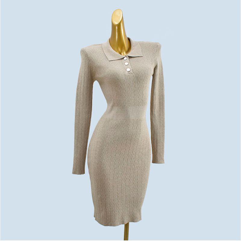 Korean Style New Autumn and Winter Polo Collar Sweater Skirt Silm Mid Length Long Length Knitting Base Dress Women