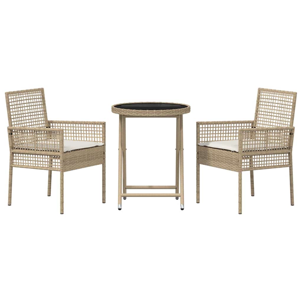 Garden Bistro Set 3 Pcs Beige Poly Rattan