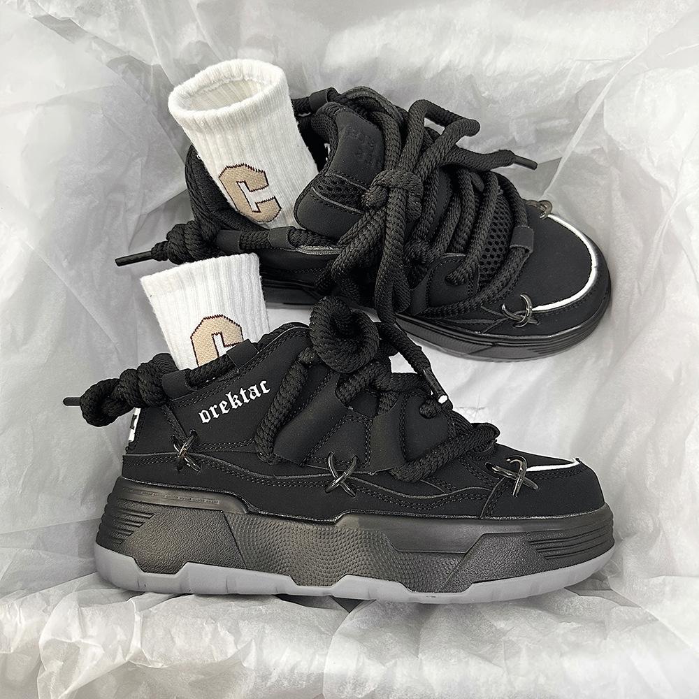 Thick-soled Heightening Black Bread Shoes Women's New Winter Casual Versatile Dad Shoes Couple Retro Sneakers