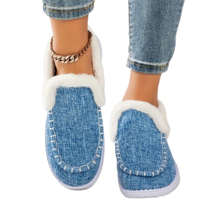 Outdoor Warm Ladies Shoes 2024 Plus Size Loafers Women's Flats Casual Bean Flats Women Round Toe Slip On Light Shoes Women