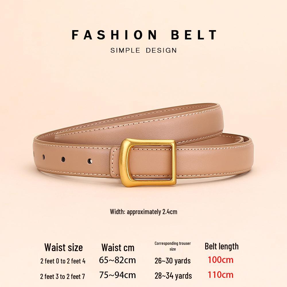 Women's Red Cowhide Leather Belt with Square Buckle - Trendy Decorative Waist Cincher
