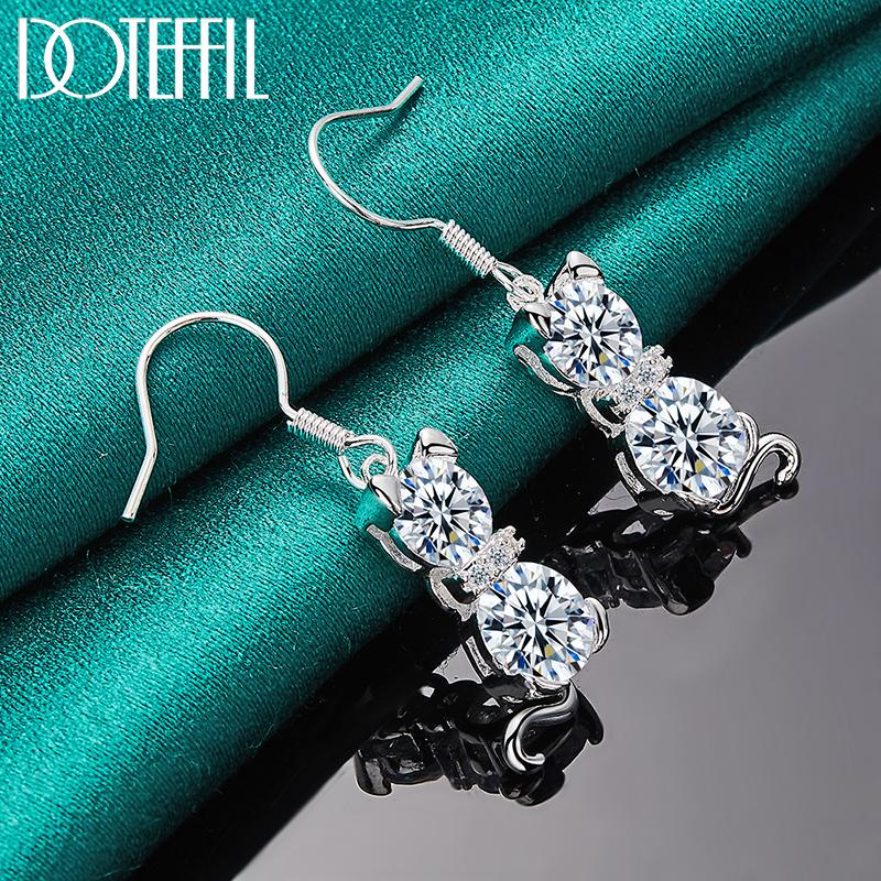 925 Sterling Silver Cat Zircon Drop Earring for Women Wedding Engagement Party Fashion Charm Jewelry