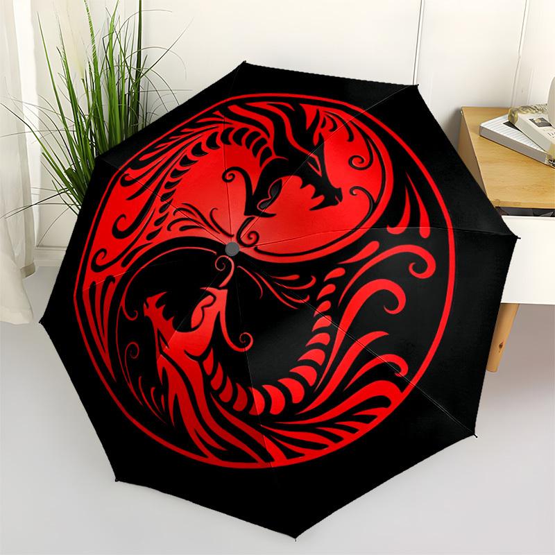 1pc Yin Yang Dragons Automatic Open/close, Heavy-Duty Iron Frame & 8-Rib structure, Compact Folding Umbrella for Women/Men, All-Season Travel, Hallowe