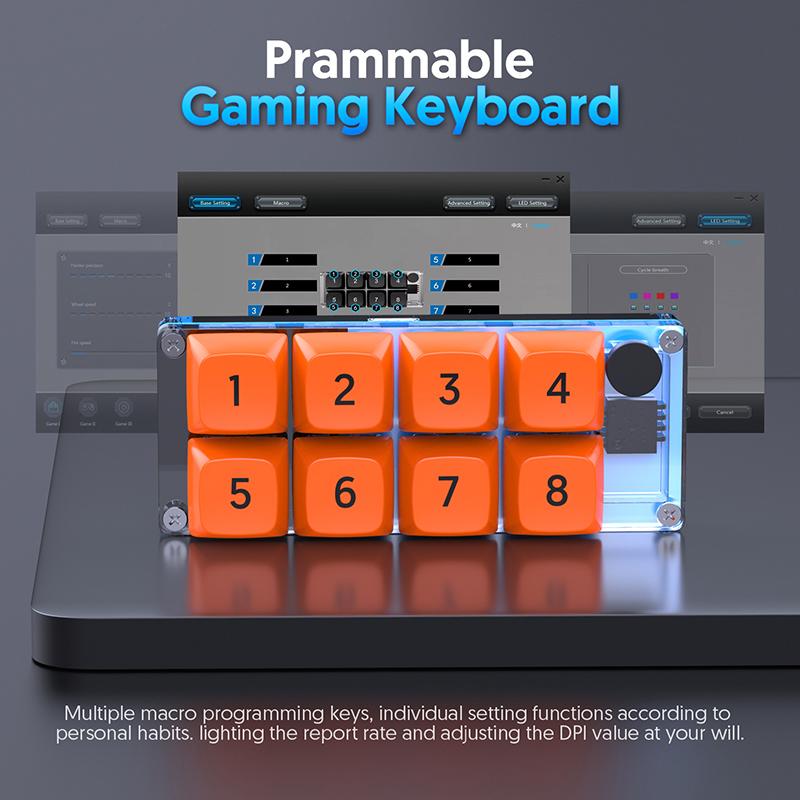 8 Key Shortcut Macro Programmable Fully Hot Swappable Mechanical Switch Gaming Mini Keyboard One-Piece Computer Accessories