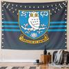 A White Owl On a Blue Shield with Text and Branch Details. Patterned Tapestry for Bedroom and Living Room Home Decor
