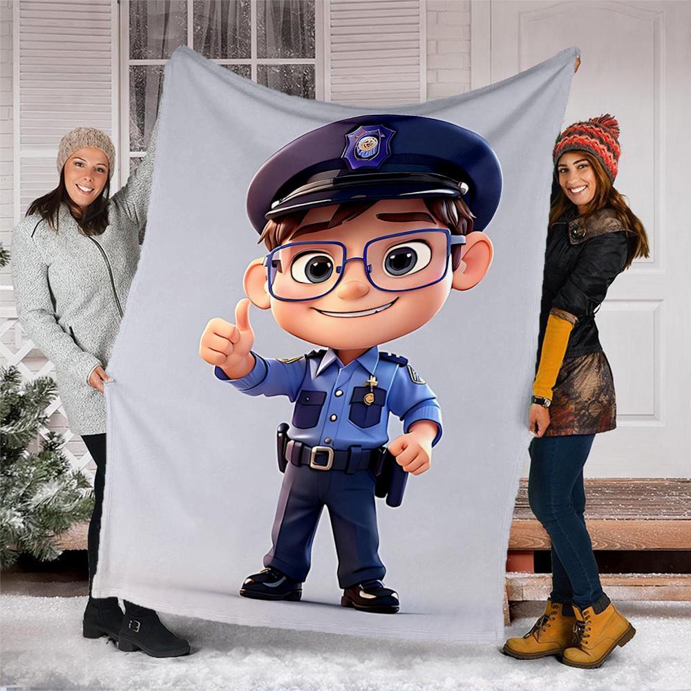 1pc Policeman Print Outdoor Soft Polyester Flannel Throw Blanket Versatile for All Seasons , Soft , Cozy , Warm All Season Quilted Throw ,