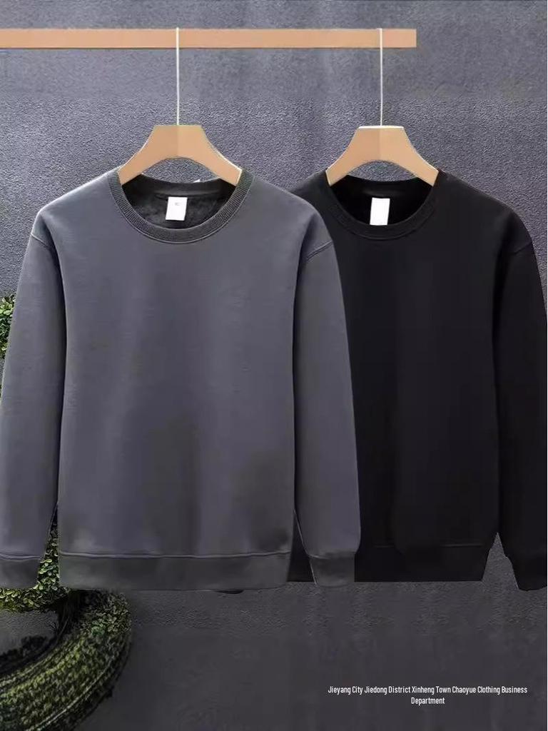 Men's 2025 Korean Style Loose Round Neck Solid Color Long Sleeve Hoodie