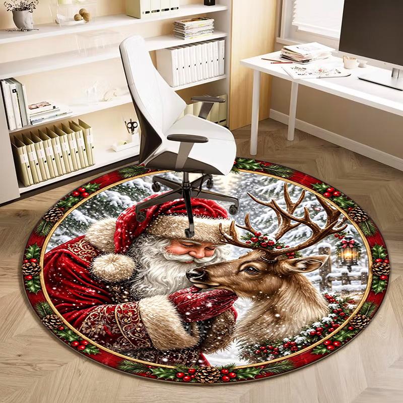 Cute Christmas Day Gift Bell Santa Claus Snowman Christmas Tree round rug Home Soft Decorative Anti slip Chair Mat Carpet Outdoor Floor Mat Carpet 16