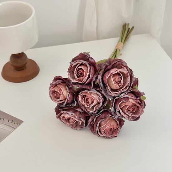 7 Bündel künstliche Rosen, Retro-Rosen mit Stielen für Tischvase, Braut-, Hochzeits- und Heimdekoration