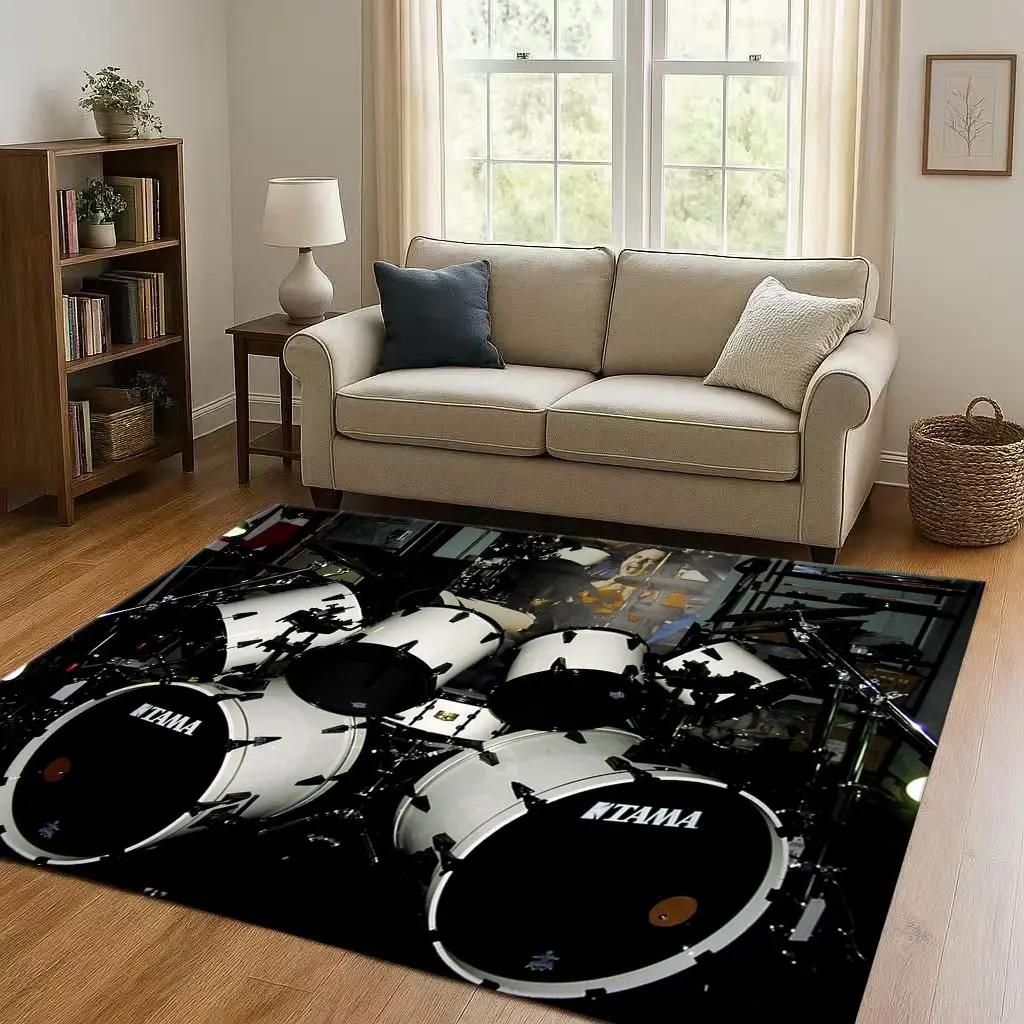 Retro TAMA Drum Kit Drum Set Music Instruments Living Room Non-Slip Area Rug Carpet for Bedroom Playroom Sofa,Home Decor Doormat
