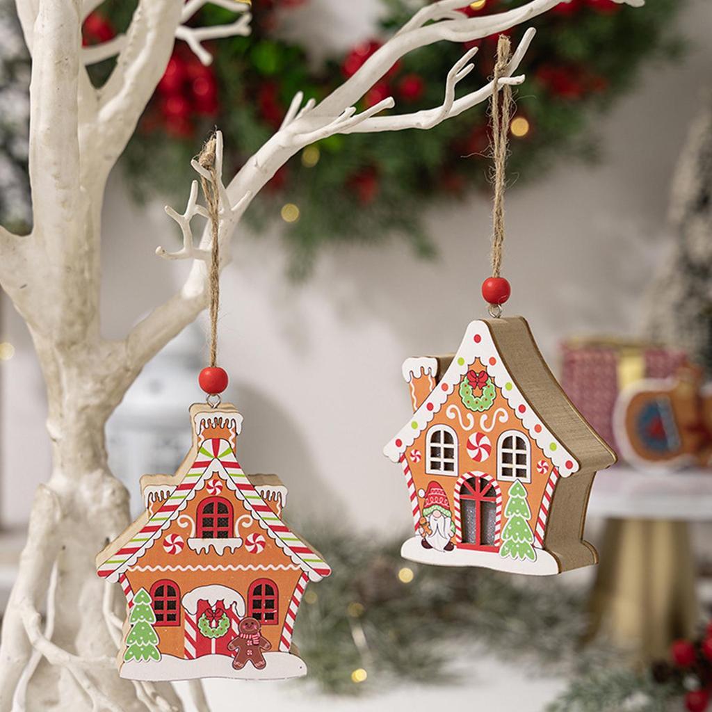 Christmas Tree Ornaments 2 Piece Wooden Pendant With Light Gingerbread House Christmas Tree Pendant For Holiday Party Supplies