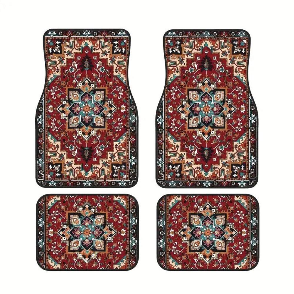 4Pcs Heavy Duty Persian Carpet Bohemian Car Floor Protector Rugs  for Front Rear Seats