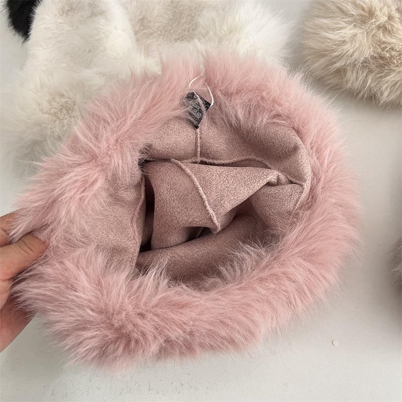 Chapeau d'hiver en peluche duveteuse femmes hiver épaissi chaud coupe-vent fourrure intégrée protection des oreilles chapeau seau tendance