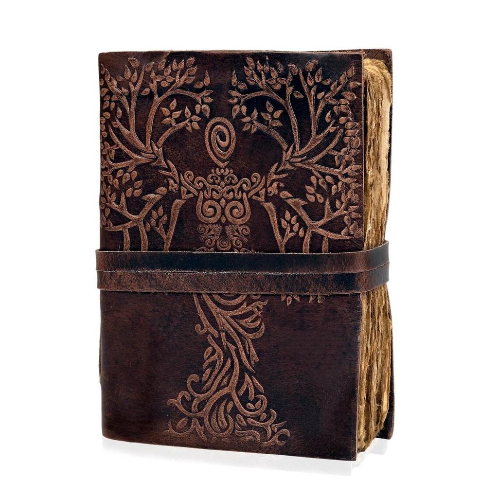 Handmade Embossed Leather Journal 5×7 Inch – Vintage Tree Design Notebook with Deckle Edge Paper, 200 Pages