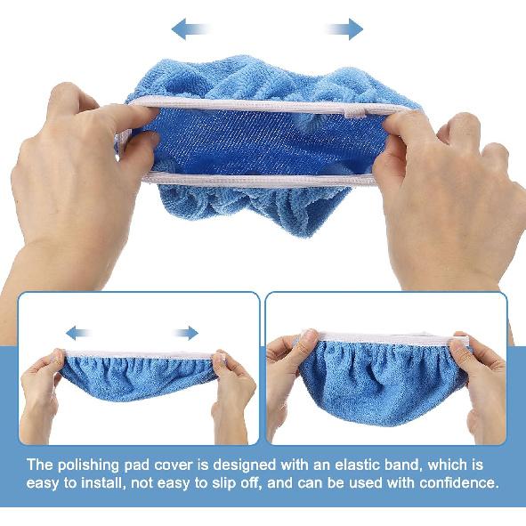 HARFINGTON 5pcs Car Polisher Bonnet Buffing Pad Micro-fiber Polishing Buffing Pad Cover for 9"-10" Car Buffer Bonnets Polisher, Light Blue