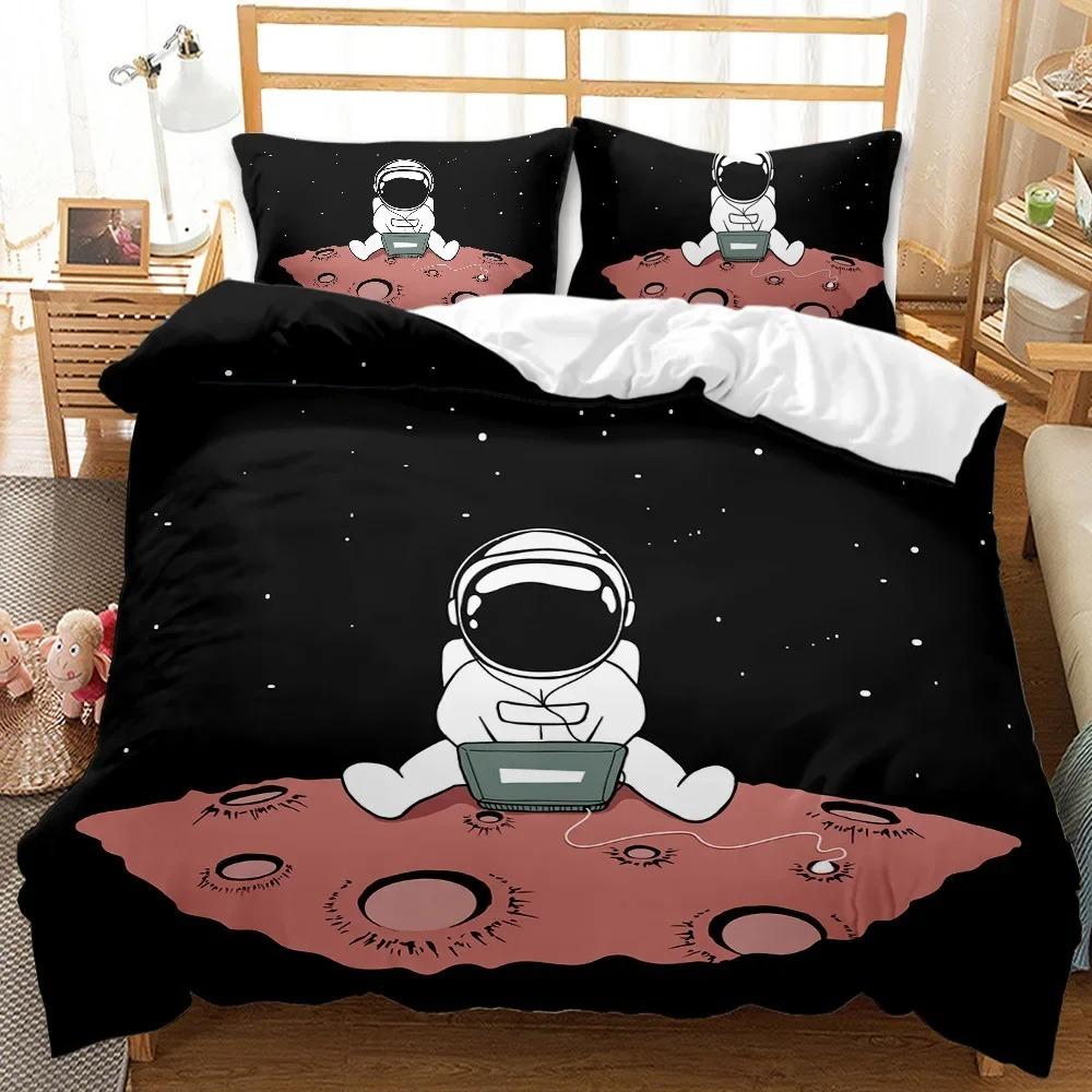 Astronaut Duvet Cover Set, Space Bedding Set for Kids Boys, Sky Galaxy Themed Comforter Cover, QueenKingTwin Size Quilt Cover