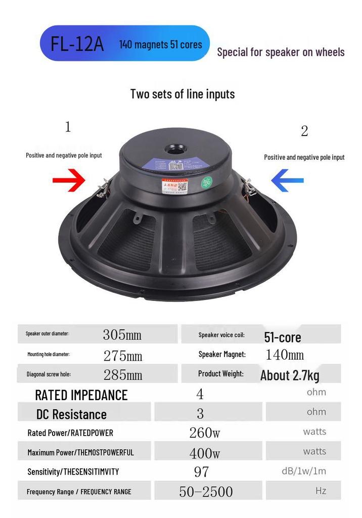Compact Pull-Rod Suitcase Speaker with High Power, 10''/12''/15'' Sizes, 4-Ohm Imported Bass, Full-Range Sound