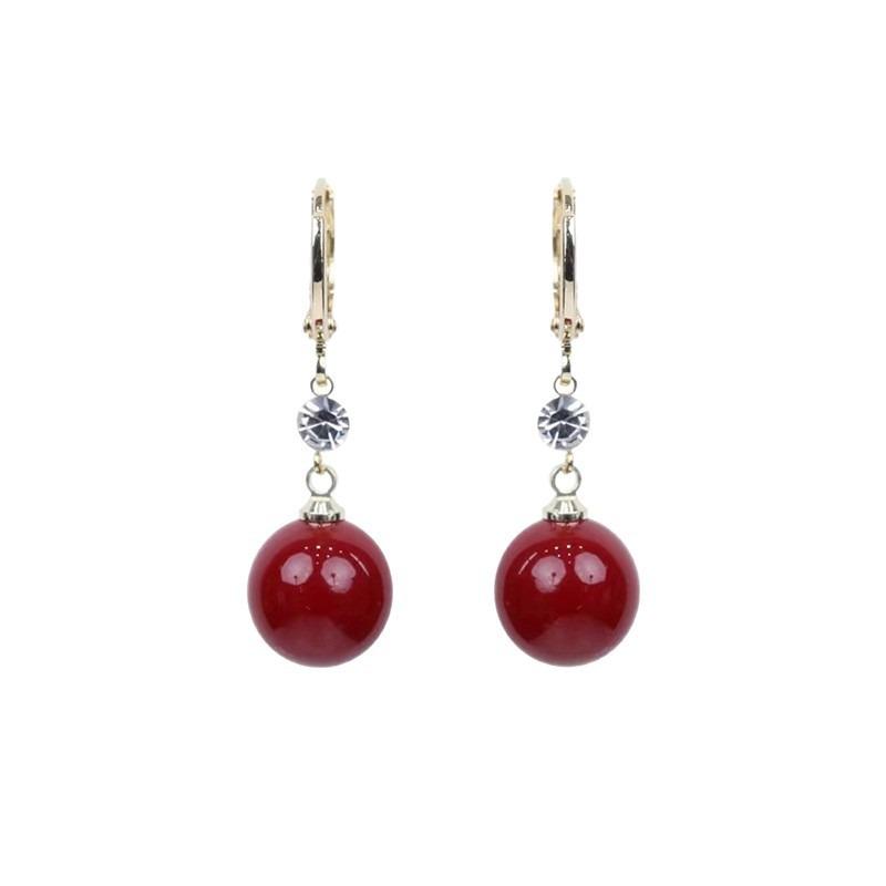 S925 Silver Needle Retro Red Pearl Earring Buckle Explosive High End Charm Small Earrings Round Face Slimming Earrings