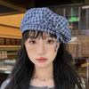 Korean Style Plaid Beret Hat Keep Warm Women Octagonal Cap Simple Women Painter Hat  All-match