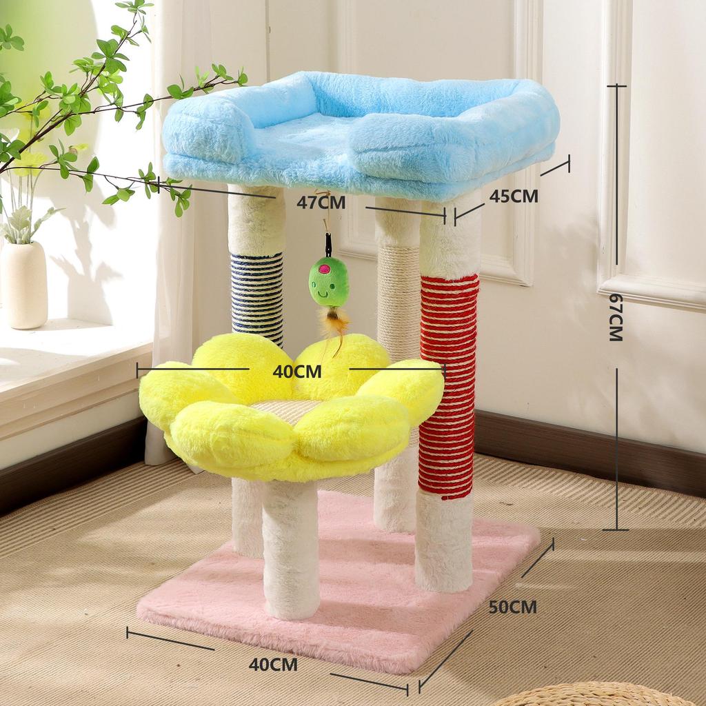 Kompaktowy transgraniczny drapak dla kota: Duże drzewko dla kota ze zintegrowanym legowiskiem, konstrukcja oszczędzająca miejsce, styl zagraniczny