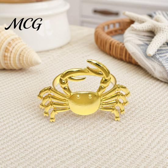 Fade Resistant Napkin Rings Crab Ring, Reusable Metal Holder, Coastal Sea Life Holder for Summer Gatherings Beach House Parties Wedding Decor