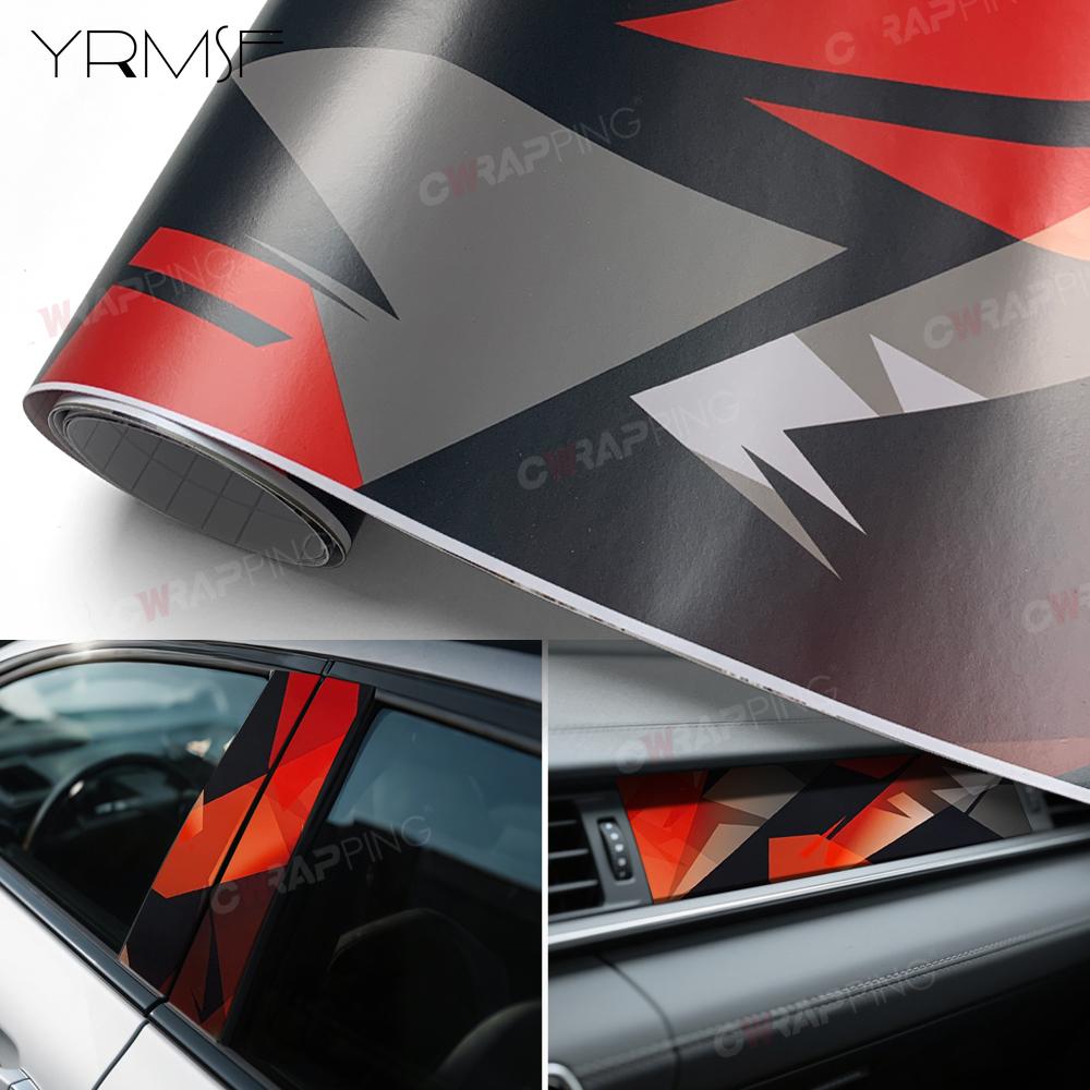 Car Vinyl Wrap Waterproof Motorcycle Sticker Graffiti Geometry Street Culture Wrapping Film Camouflage Skateboard Black Red