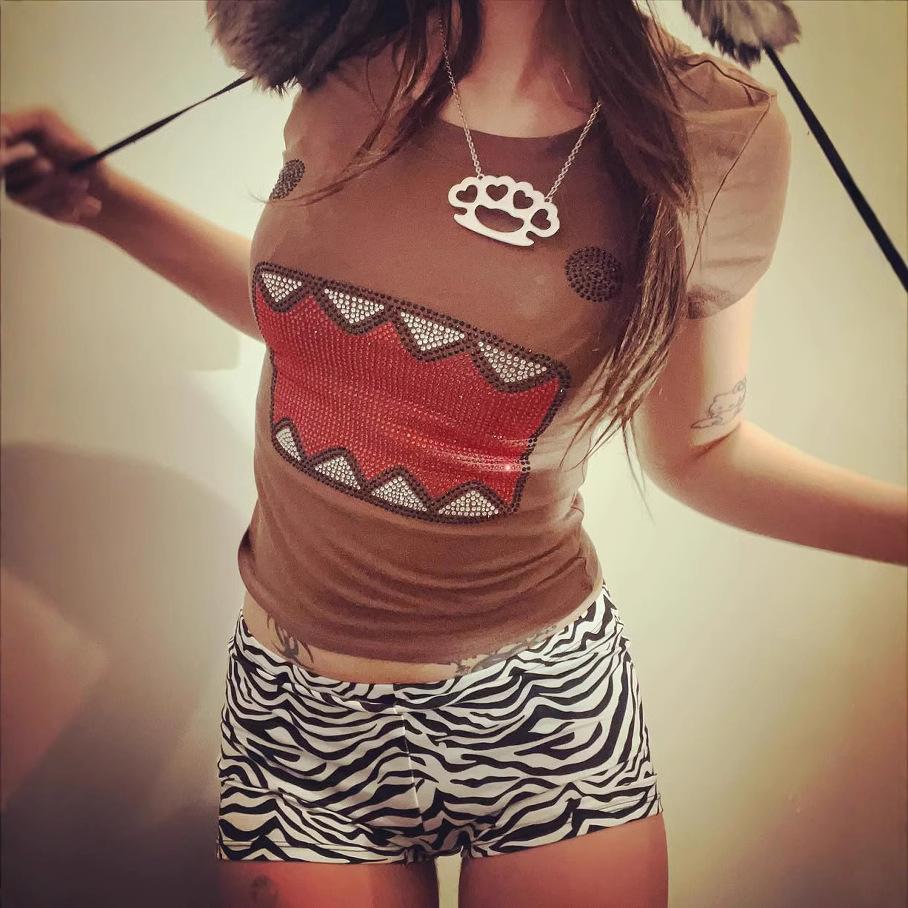 Casual Streetwear Kawaii Domo Kun Rhinestone Cartoon 2000s Quality Round Neck Short Sleeves Simple Daily Routine Fit T Shirt Top