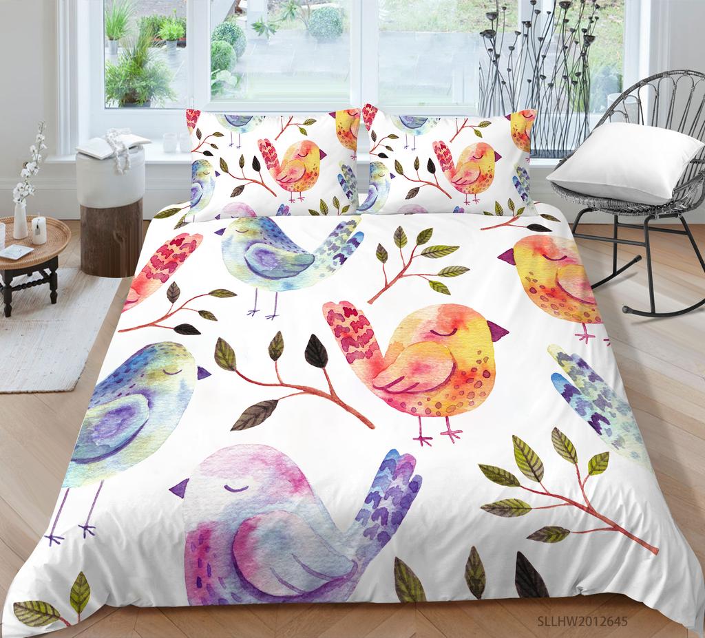3D-Farbmuster bedruckte Bettwäsche, Einzelbett, Doppelbett, volle Größe, Vintage-Blumenmuster, Kissenbezug und Bettbezug, 2 oder 3 bequeme Heimdekoration