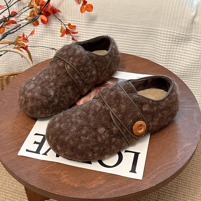

Inner height increase retro suede Velcro women s autumn and winter new lazy plush warm fluffy cotton shoes 35