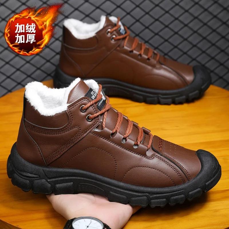2026 Neue Winter Herrenschuhe Verdickte Plüsch Warme Schneestiefel Schnürstiefel Plateau-Stiefel Modische High-Top-Baumwollschuhe Botas Para Hombre