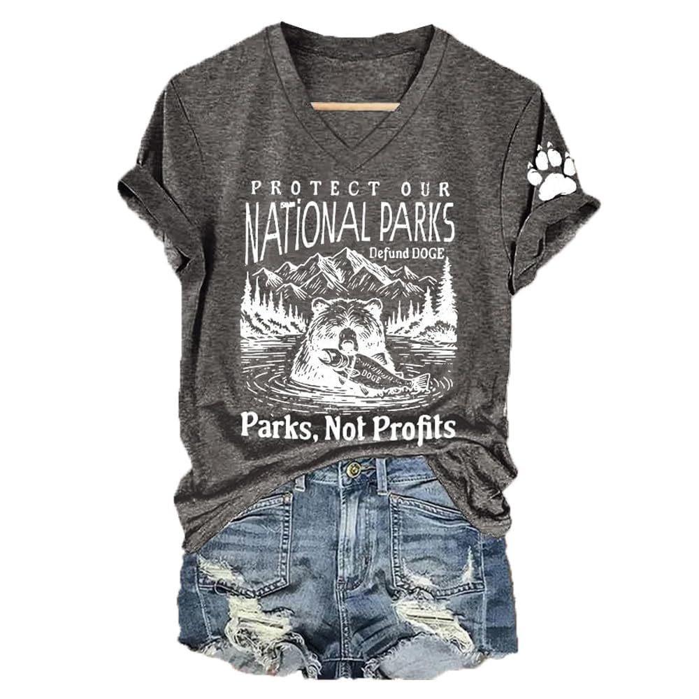 Summer V-neck 3D Letter Bear Printed Top Fashionable Casual Short Sleeved Women's T-shirts