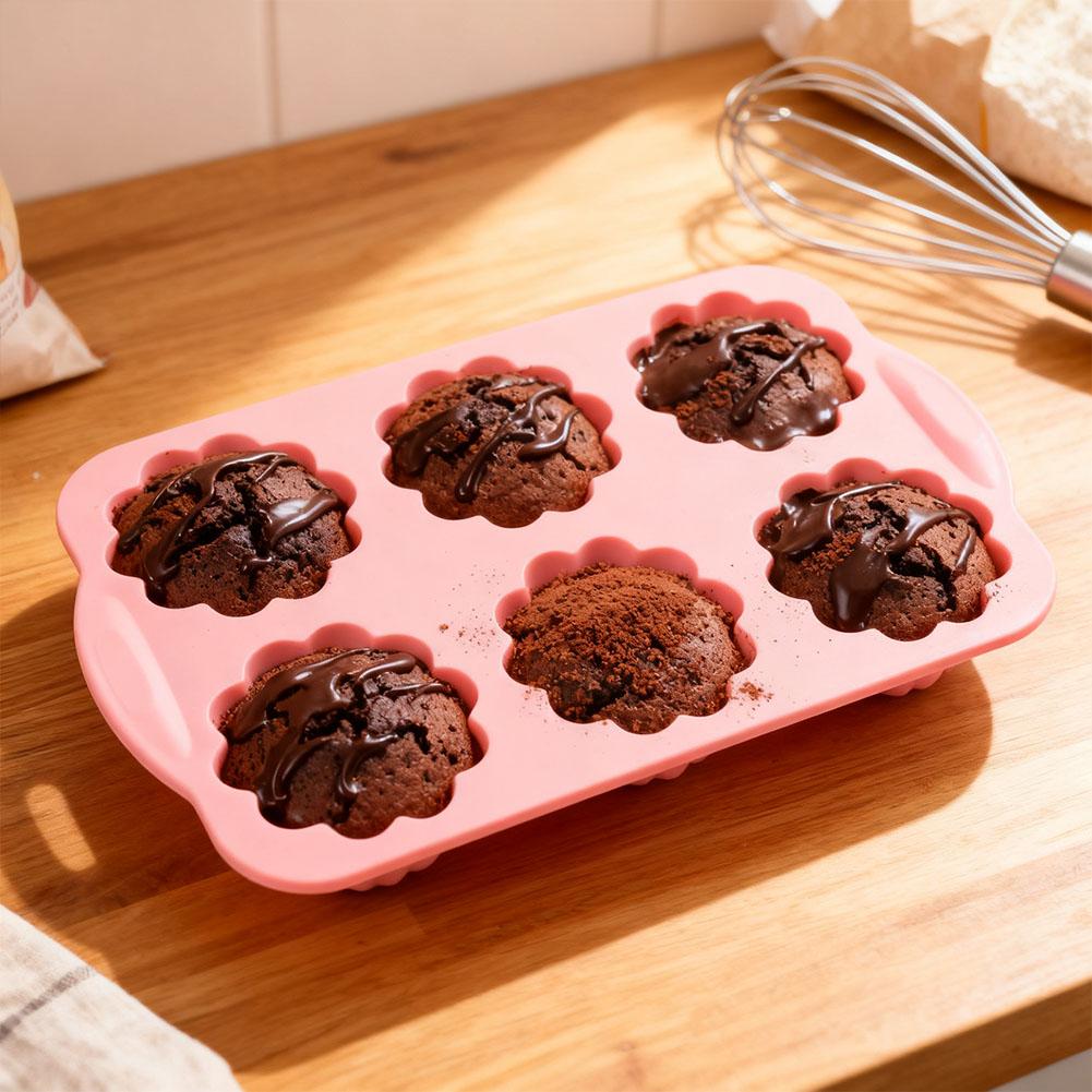 6-Cavity Silicone Flower Cake Mold Non-Stick Baking Mold for Wreath Ice Cubes,Chocolate, Mousse, Desserts – Silicone Muffin Pans