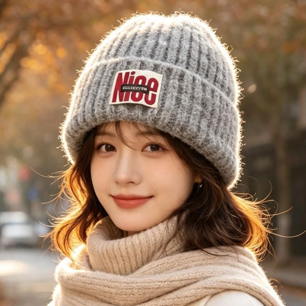 Letter Embroidery Knitted Woolen Hat Thickened Ear Protection Hat Fashion Skullies Cap Winter