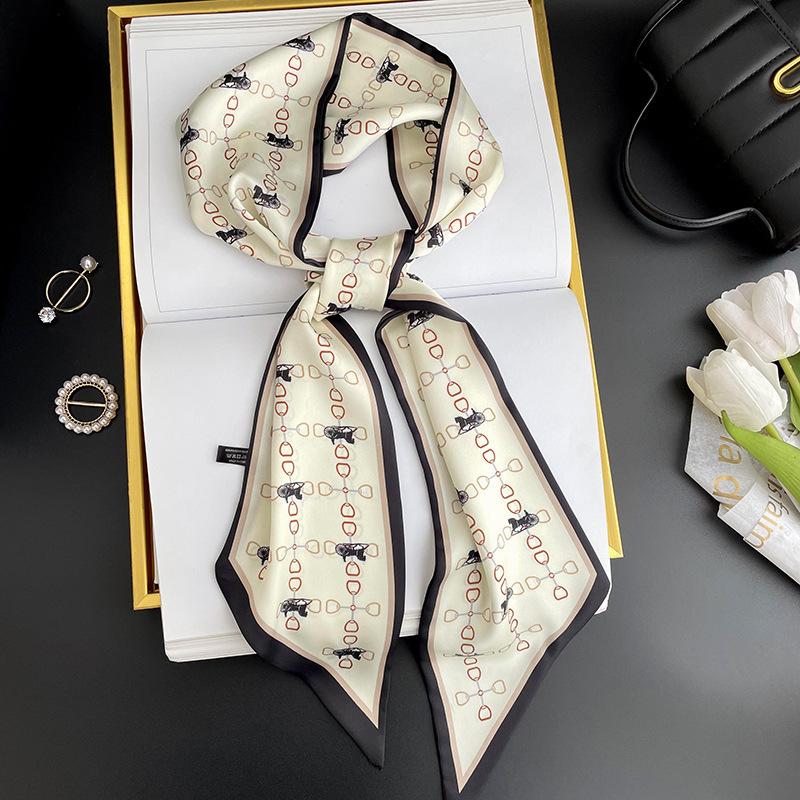 Simulated silk scarf, high-end women's headband, decorative scarf, streamer, fresh color matching, rhombus small scarf, headband.